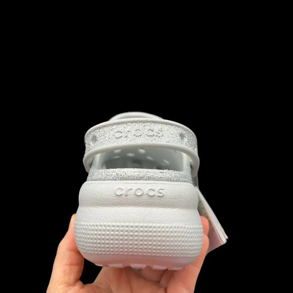 Crocs Youth Girls Platform Glitter Clog Size 2-3‎ Silver Slip-on Comfortable